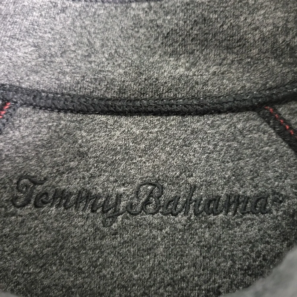 Tommy Bahama Mens Large Solid Black Stretch Knit Quarter Zip Long Sleeve